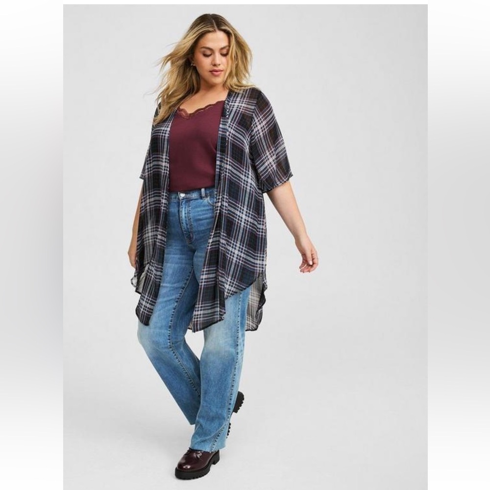 Torrid Textured Plaid Chiffon shirttail Kimono